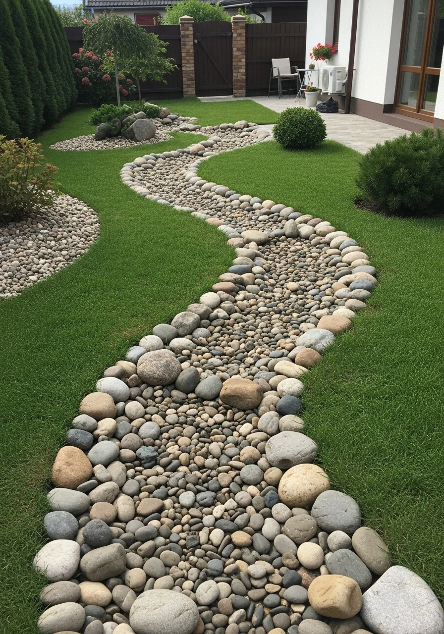Pebble Streambed - 35 Gorgeous Rock Garden Ideas for Your Backyard Oasis!