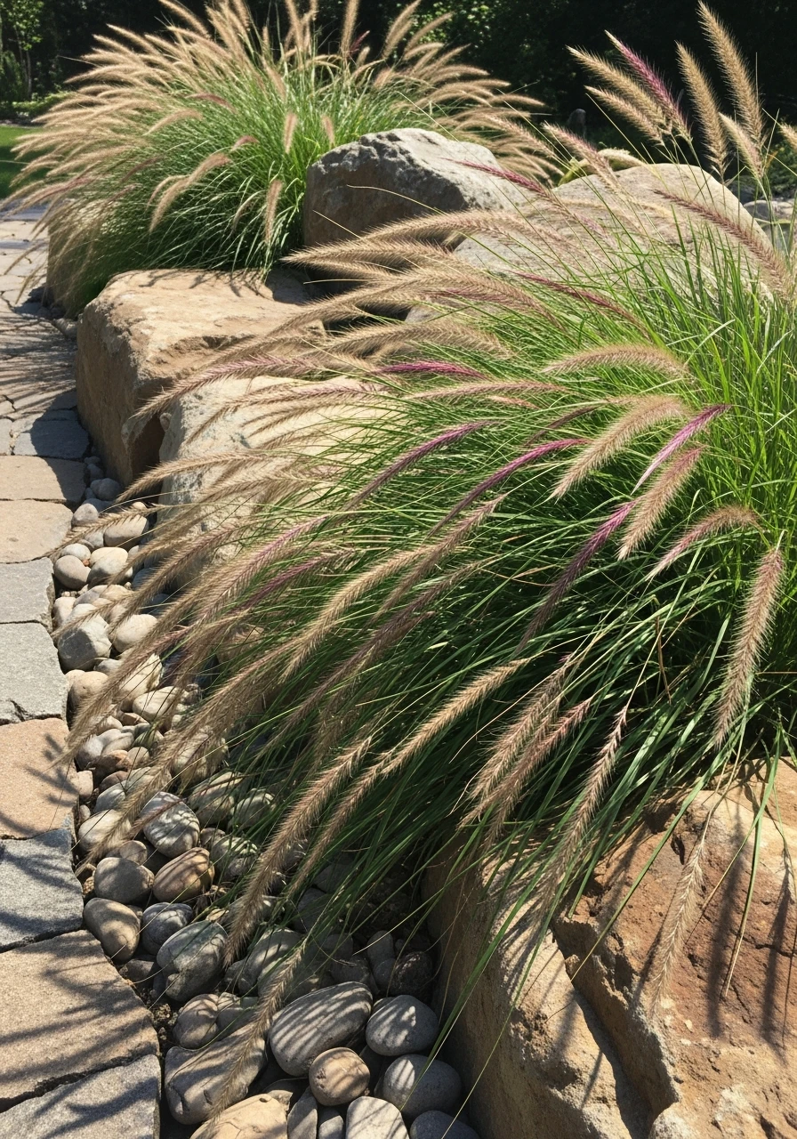 Ornamental Grass Edge - 35 Gorgeous Rock Garden Ideas for Your Backyard Oasis!