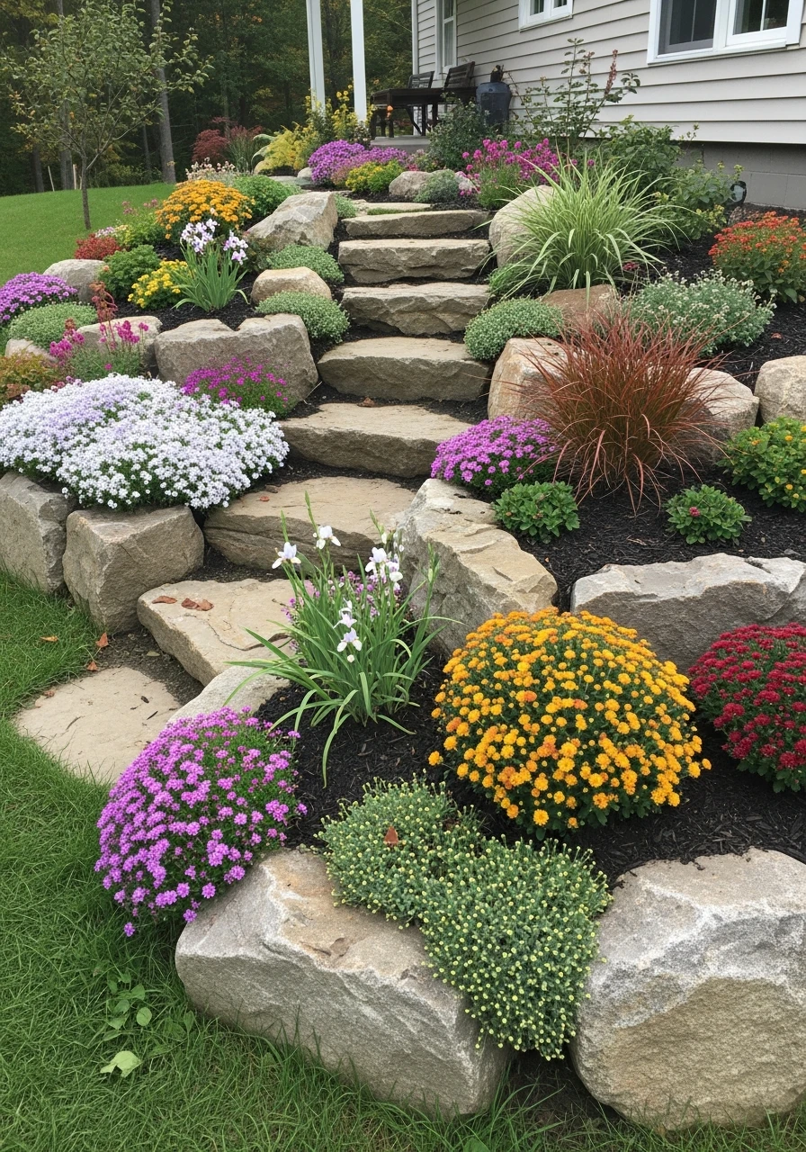Seasonal Plant Display - 35 Gorgeous Rock Garden Ideas for Your Backyard Oasis!