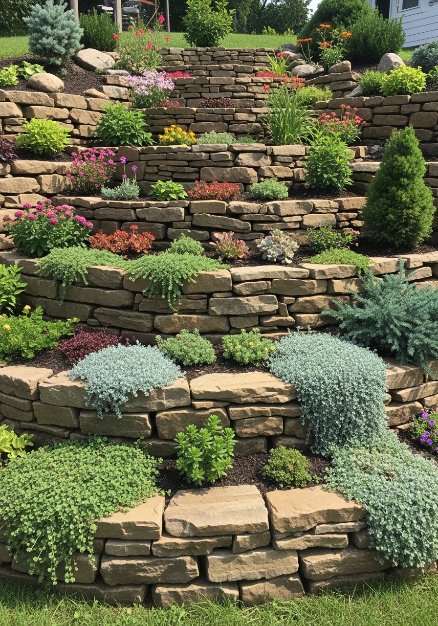 Terraced Rock Levels - 35 Gorgeous Rock Garden Ideas for Your Backyard Oasis!
