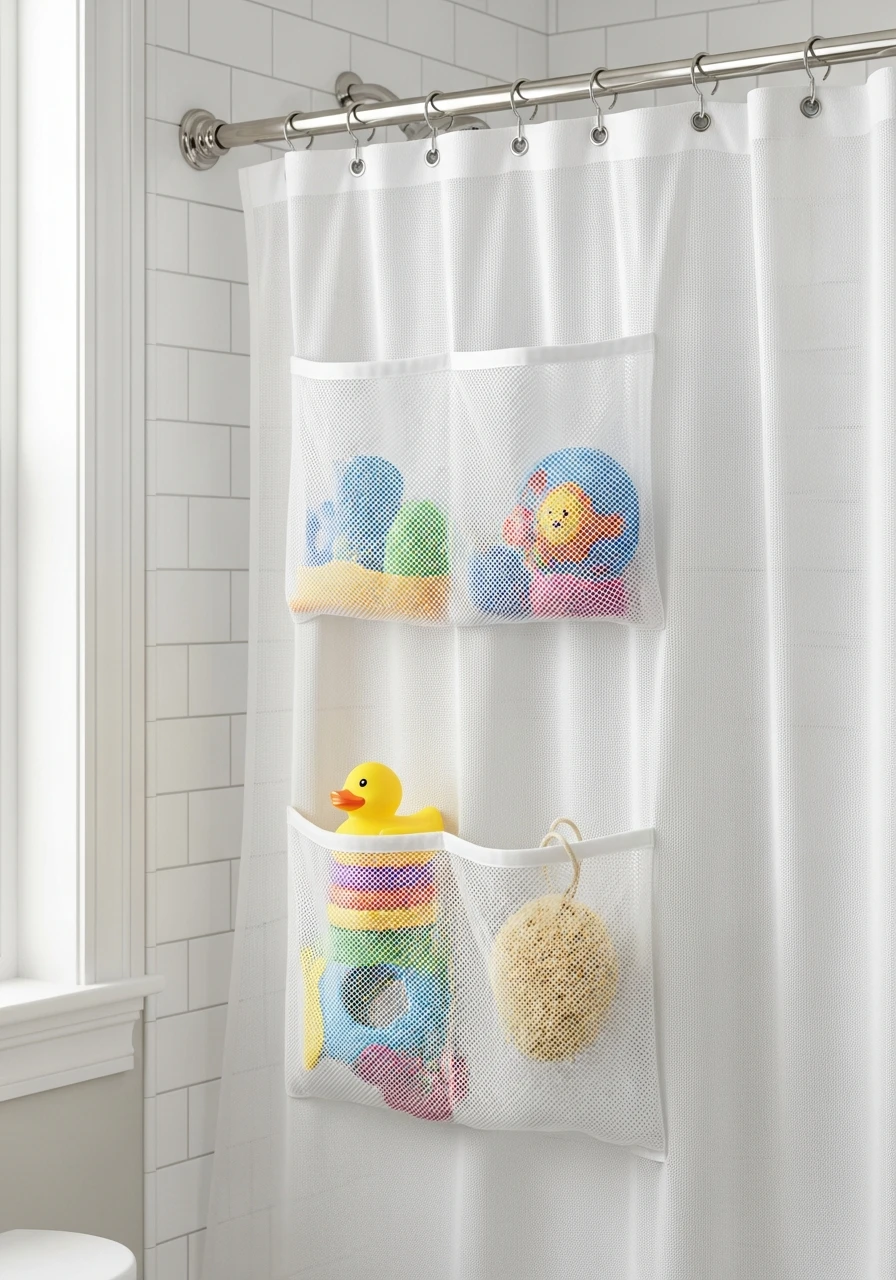 Mesh Shower Curtain Pocket