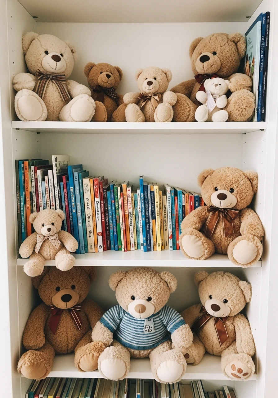 Bookshelf Bear Display - 25 Cozy Teddy Bear Nursery Ideas You'll Adore