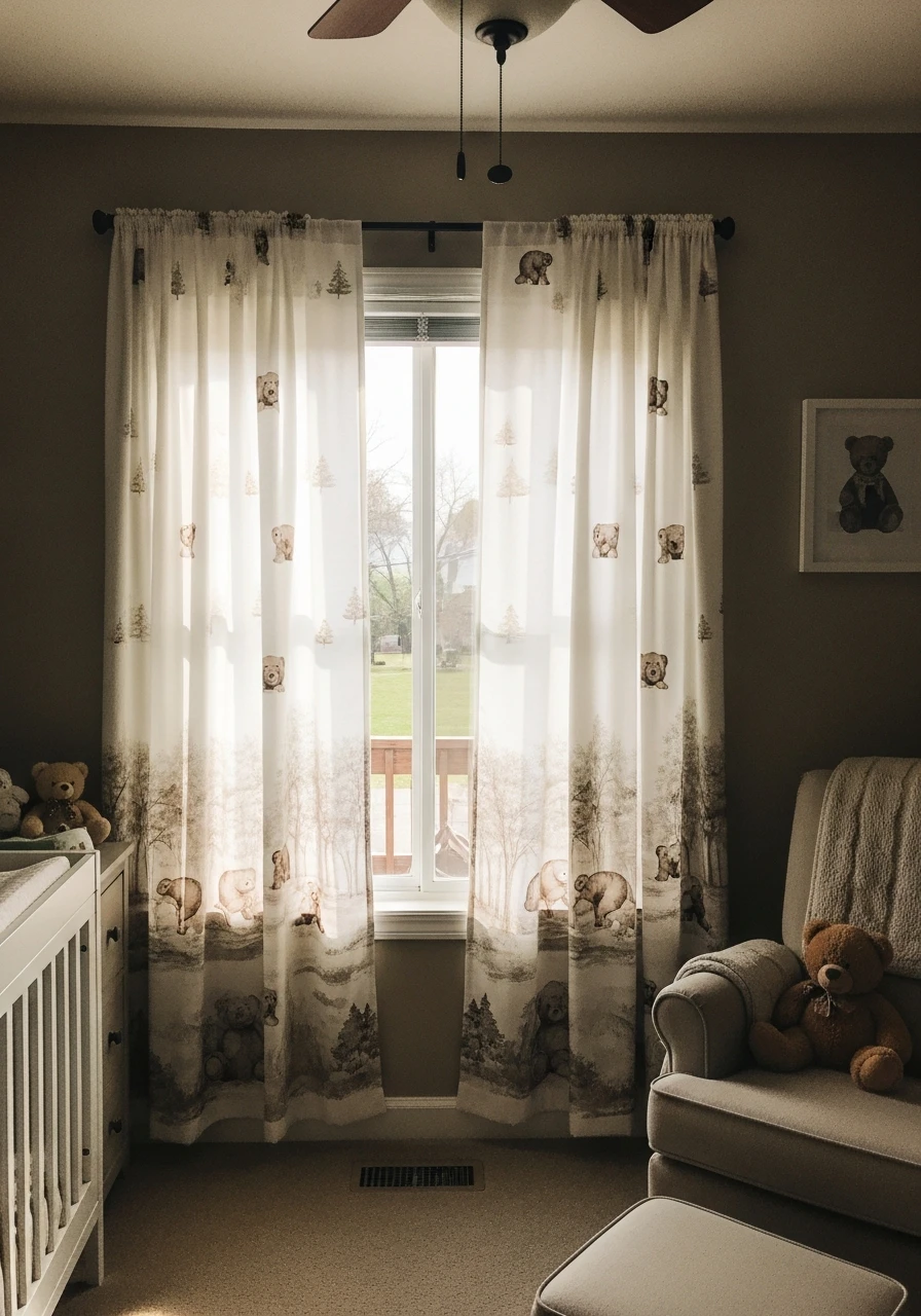 Bear Pattern Curtains - 25 Cozy Teddy Bear Nursery Ideas You'll Adore