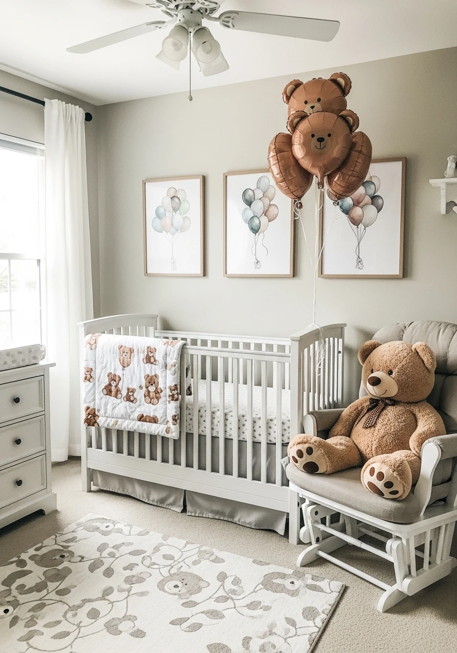 Bear Balloon Accents - 25 Cozy Teddy Bear Nursery Ideas You'll Adore