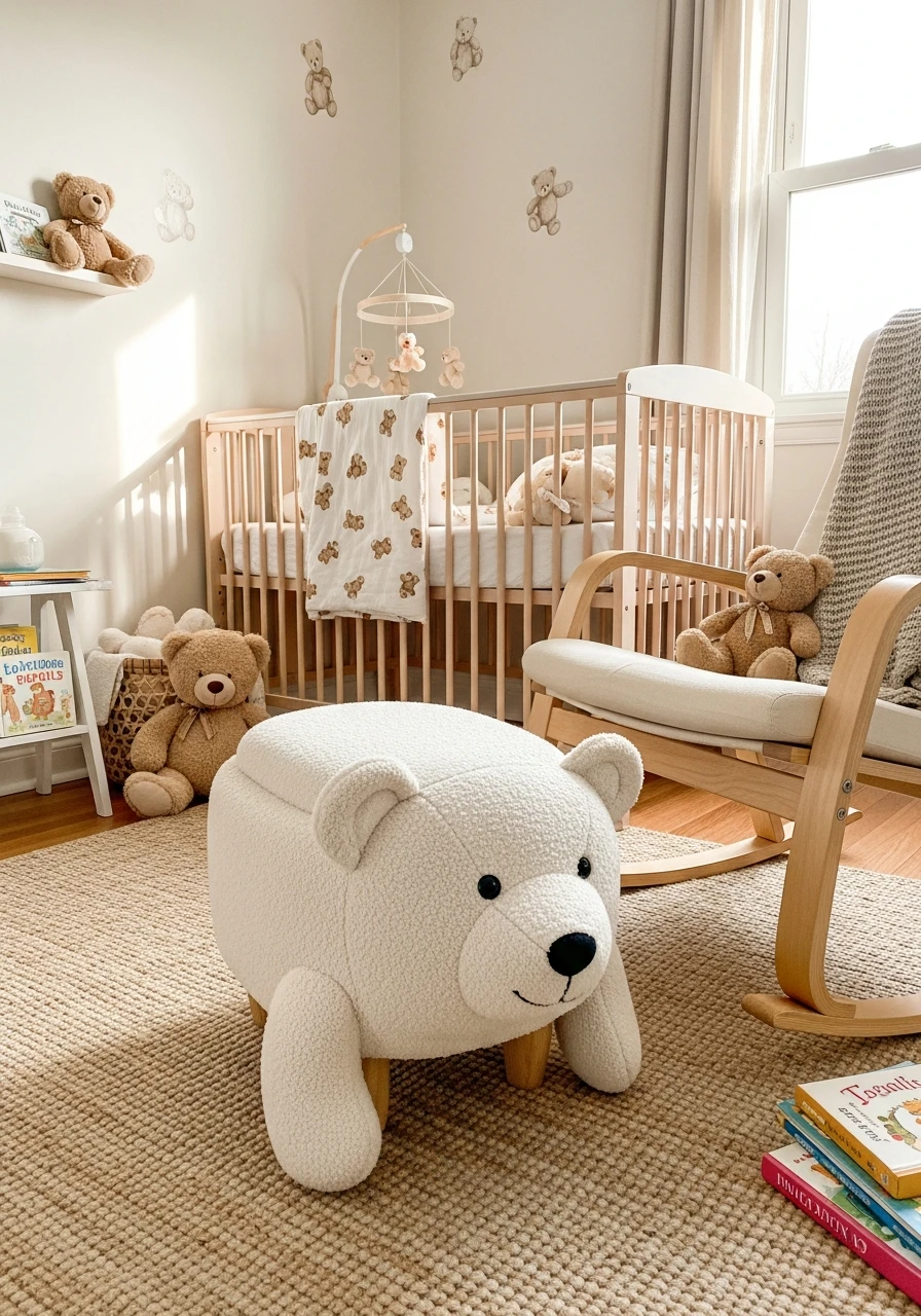 Bear Ottoman for Cozy Seating - 25 Cozy Teddy Bear Nursery Ideas You'll Adore