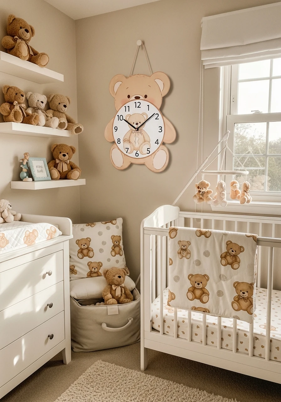 Cute Bear Wall Clock - 25 Cozy Teddy Bear Nursery Ideas You'll Adore