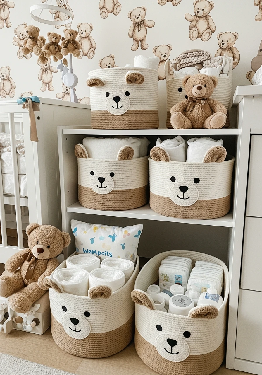 Bear Storage Baskets - 25 Cozy Teddy Bear Nursery Ideas You'll Adore
