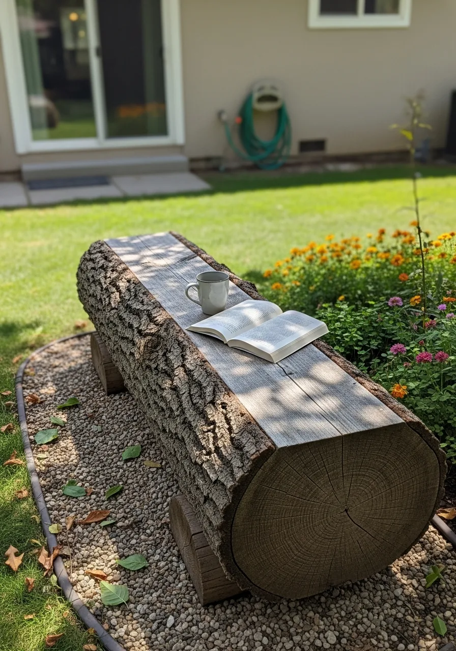 1. Log Garden Bench Seating