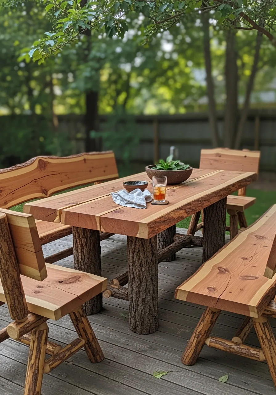 10. Log Outdoor Dining Set