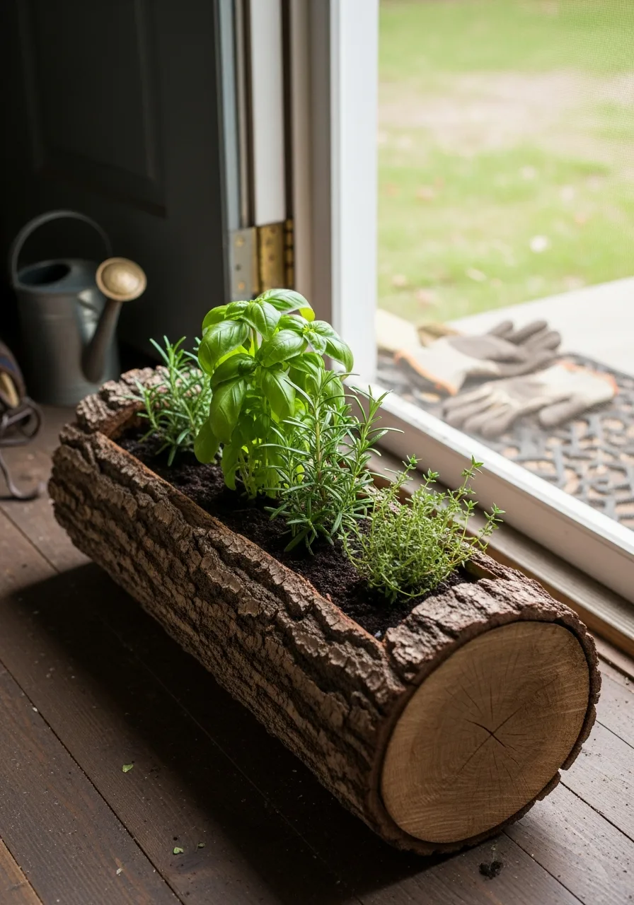 13. Log Herb Garden Planter