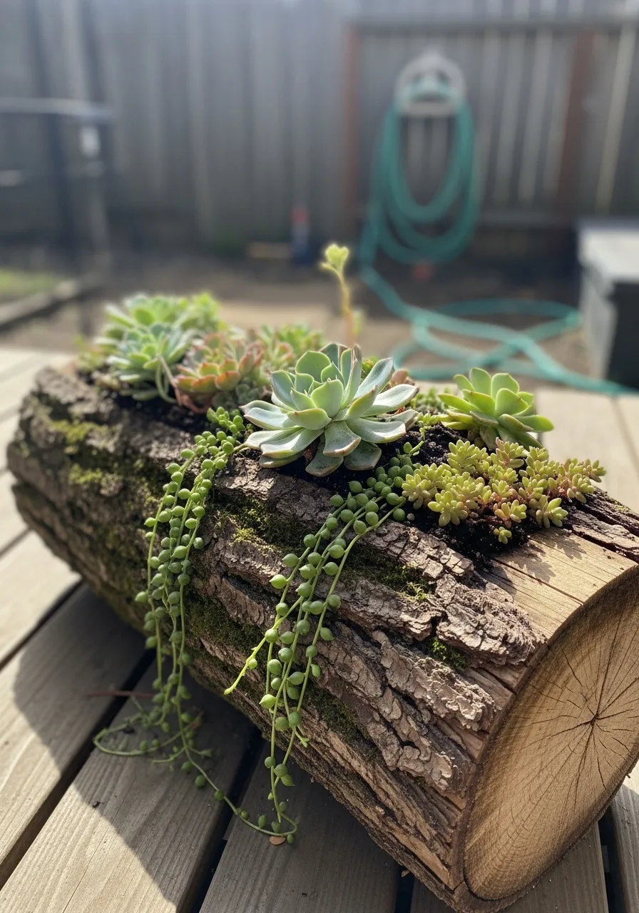 17. Log Succulent Garden Feature