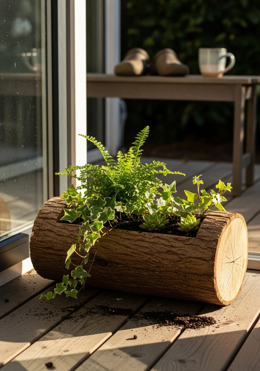 2. Hollow Log Planter Display
