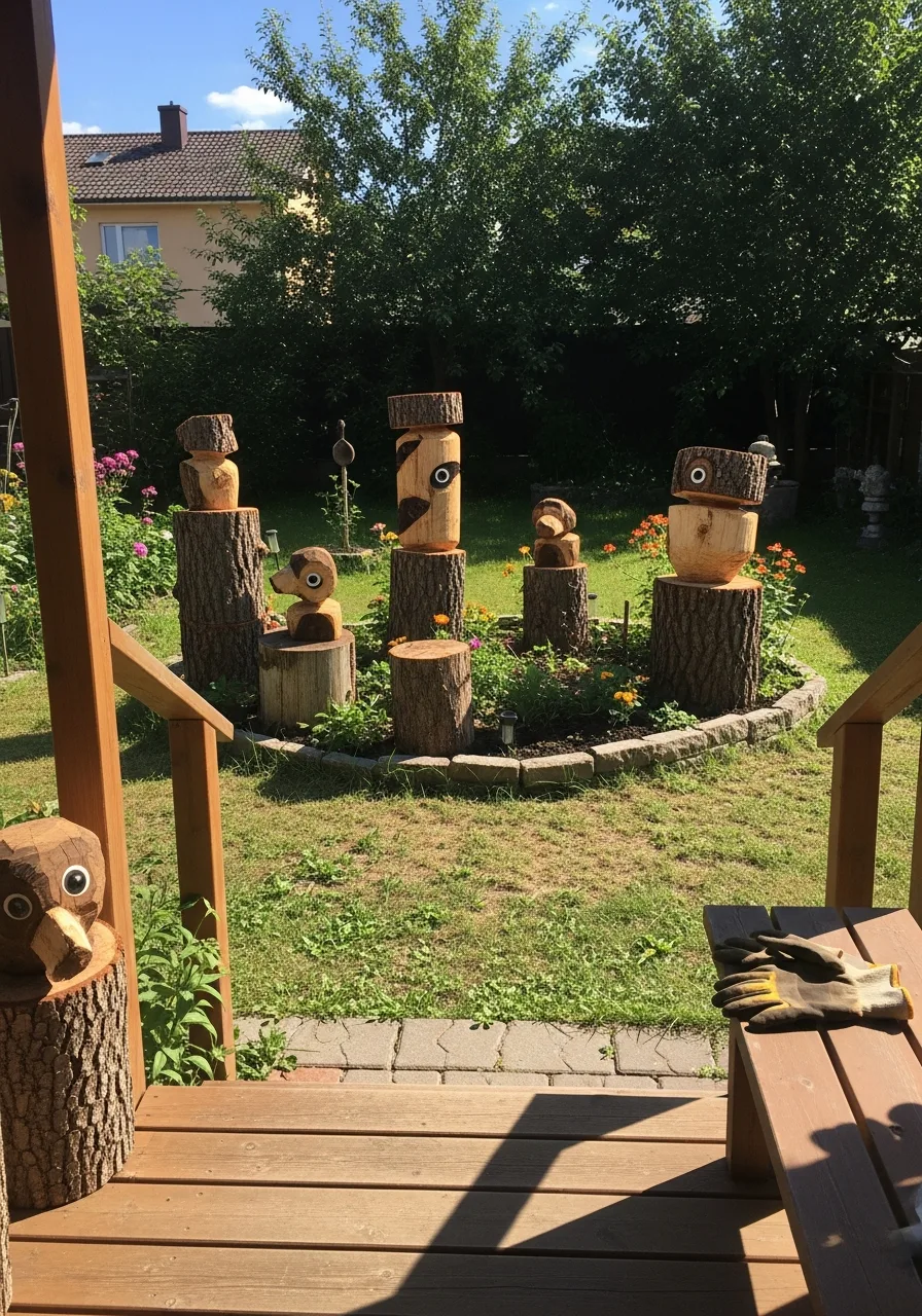 22. Log Garden Art Sculptures