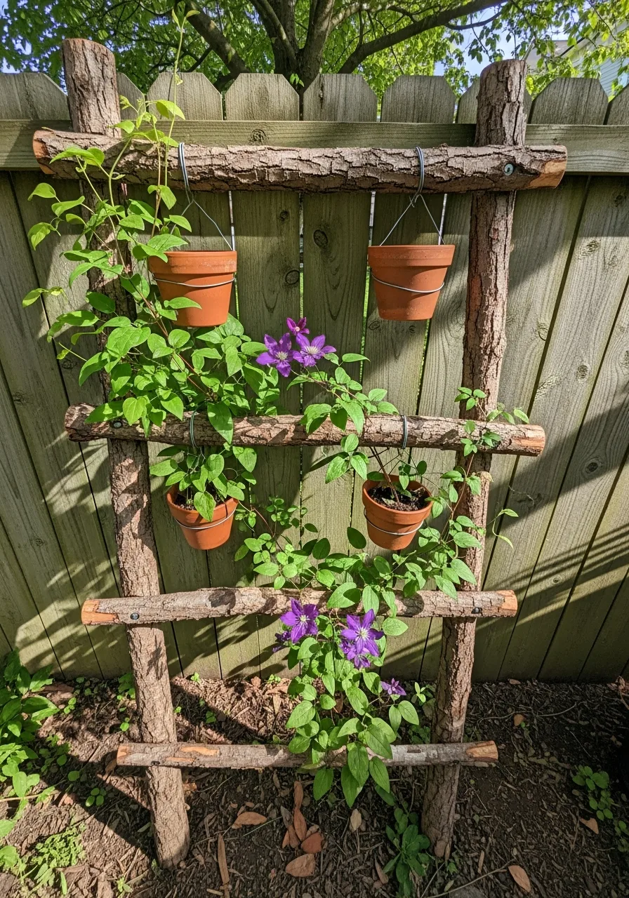 26. Raw Log Vertical Garden Trellis