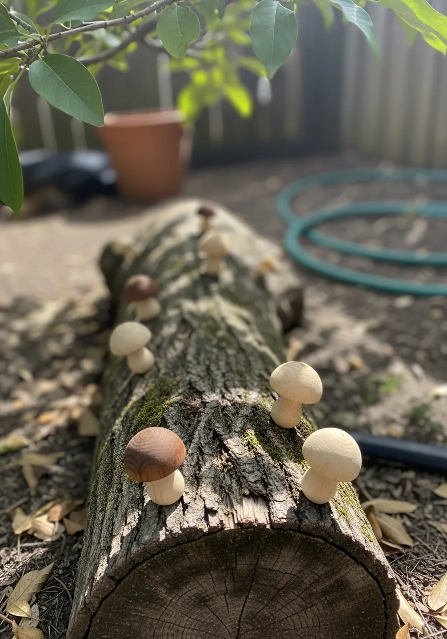 28. Log Mushroom Garden Decor
