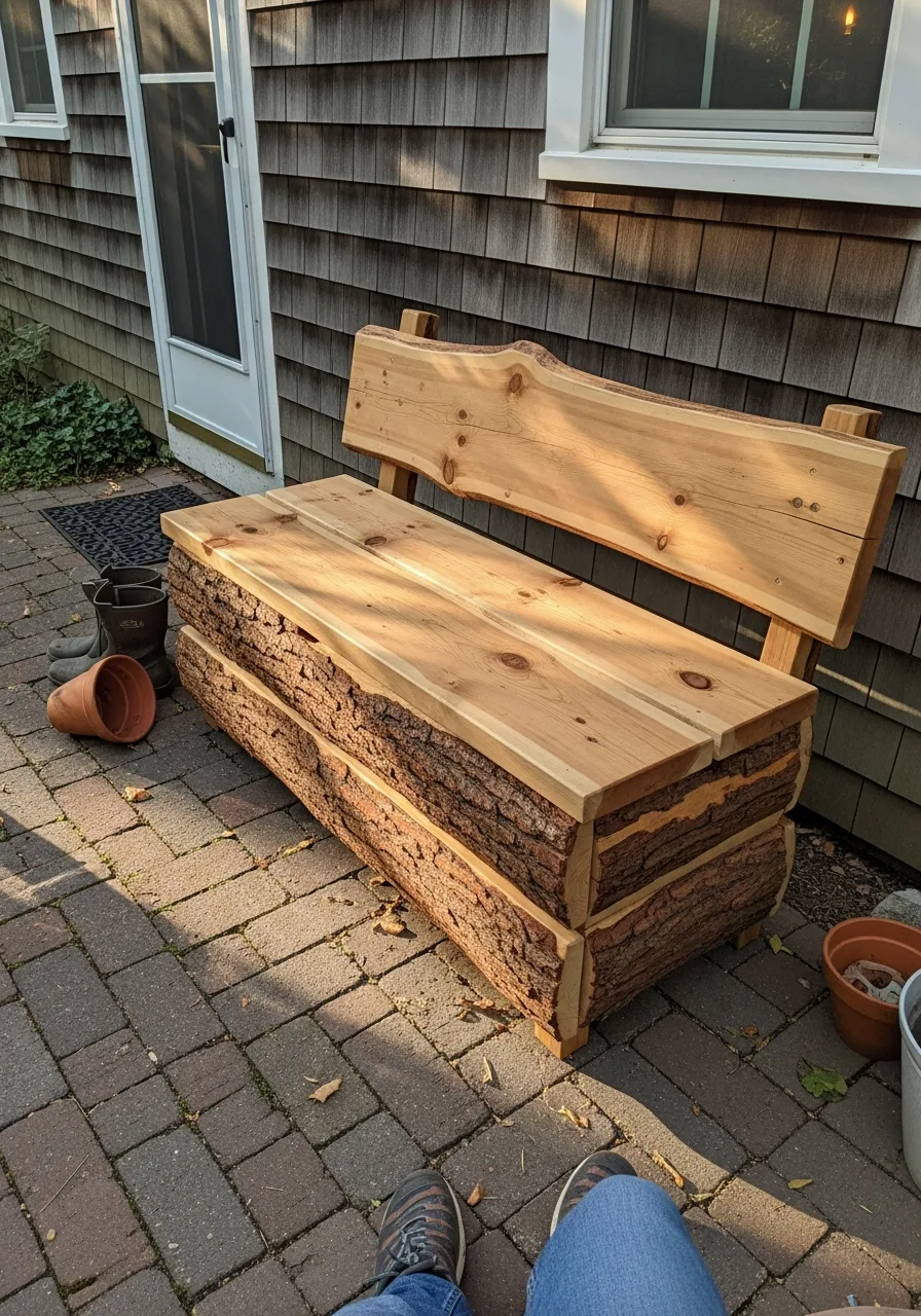 32. Log Outdoor Storage Bench
