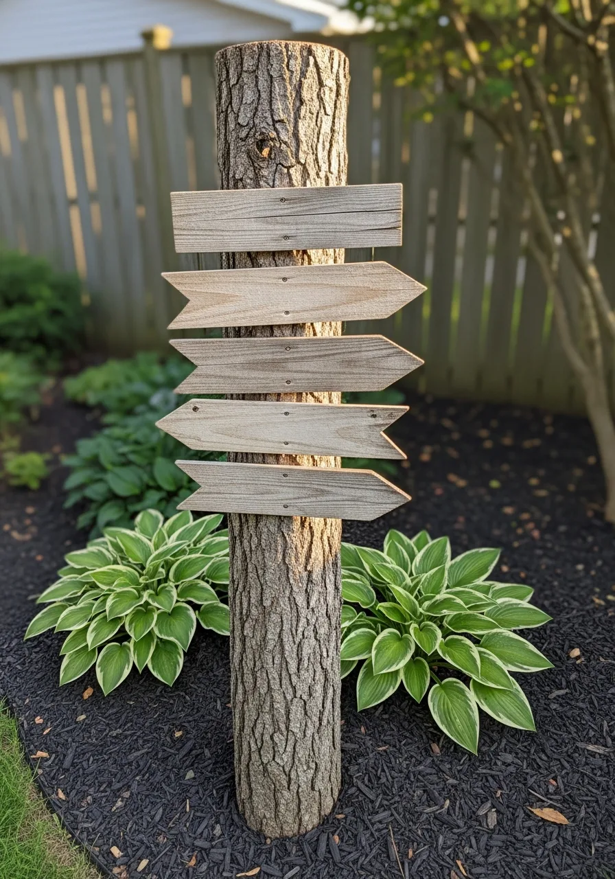 37. Log Garden Sign Post