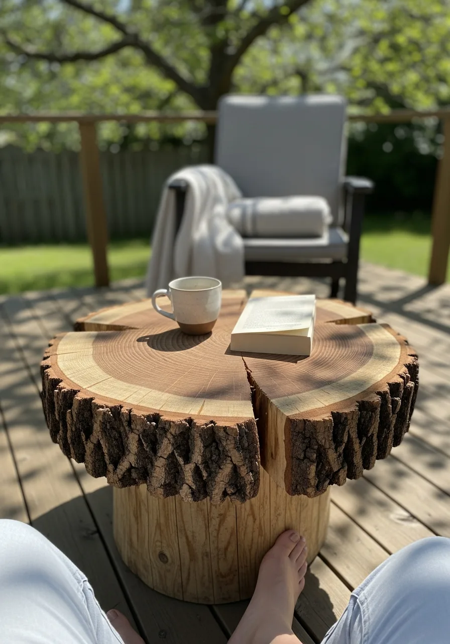 6. Log Outdoor Coffee Table