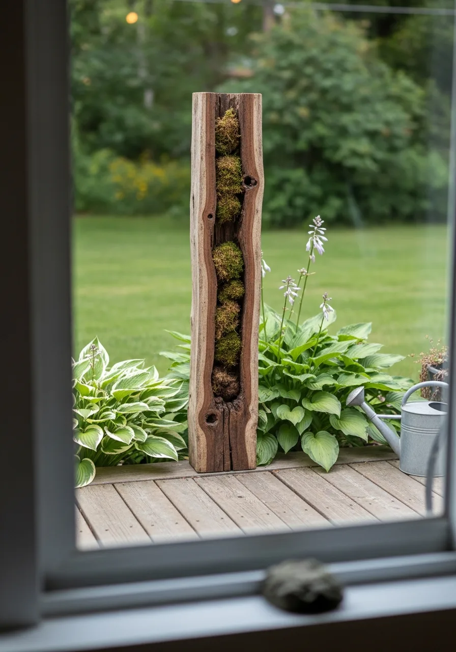 8. Vertical Log Garden Sculpture