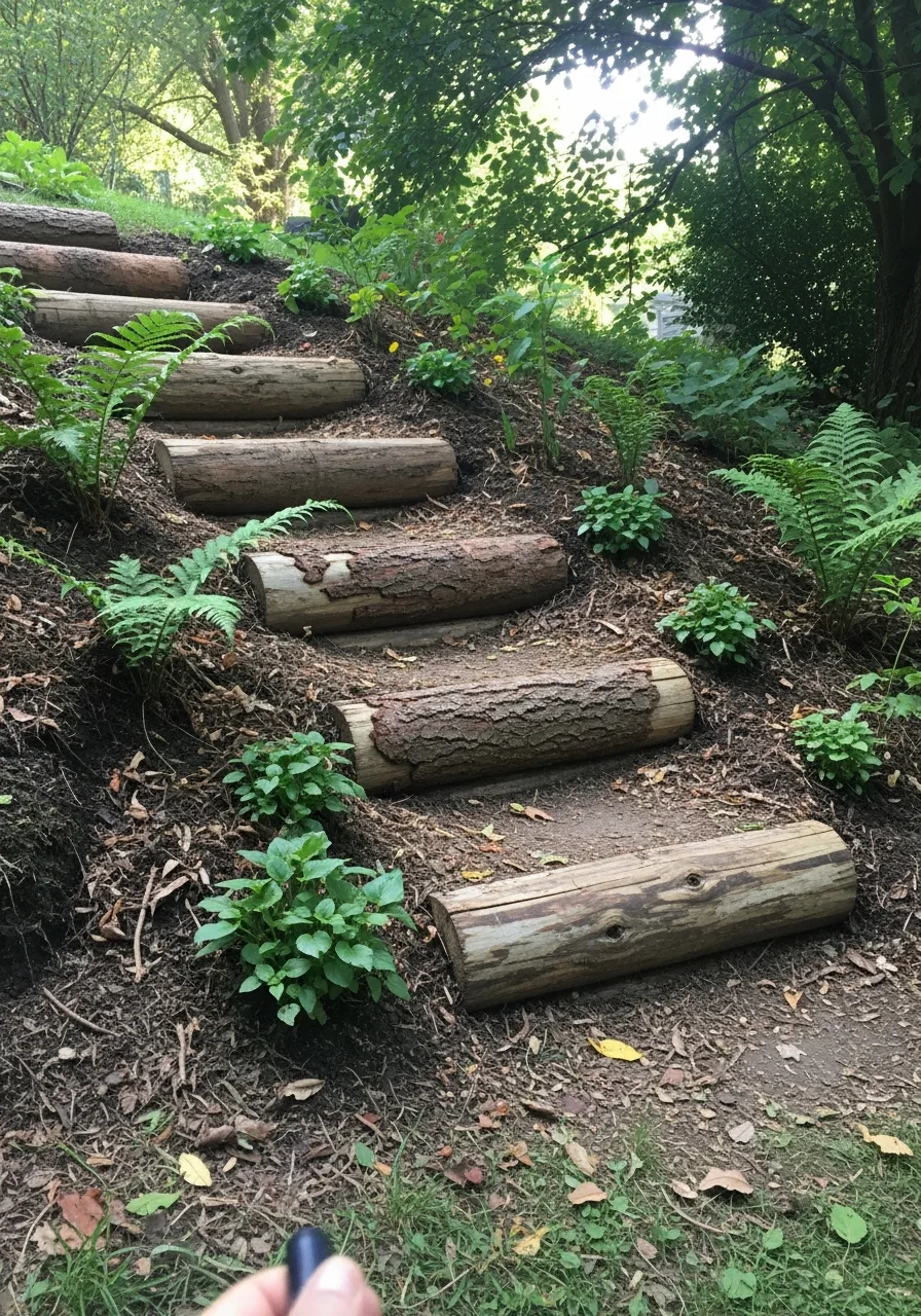 9. Log Steps for Sloped Gardens