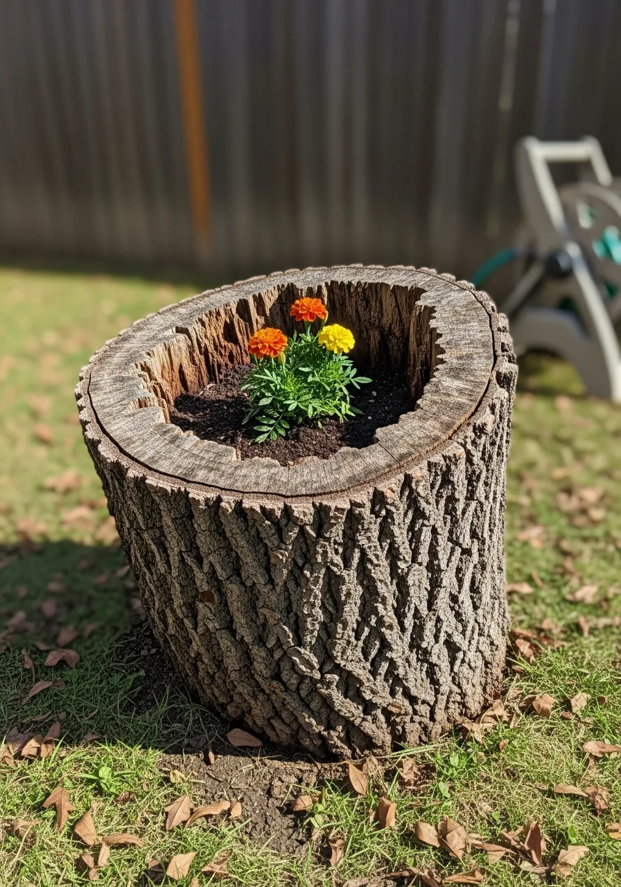 1. Hollowed Tree Stump Planter