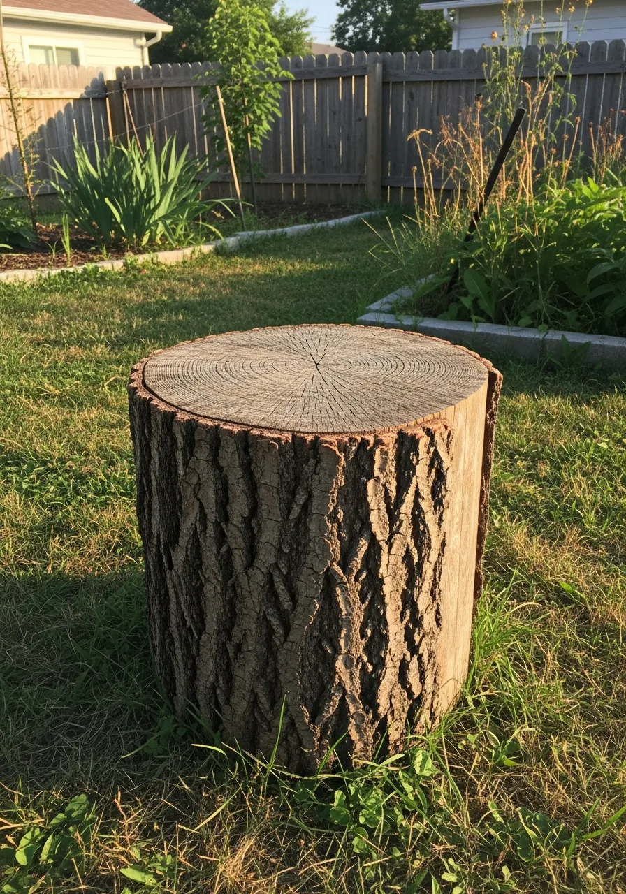 2. Rustic Stump Garden Stool