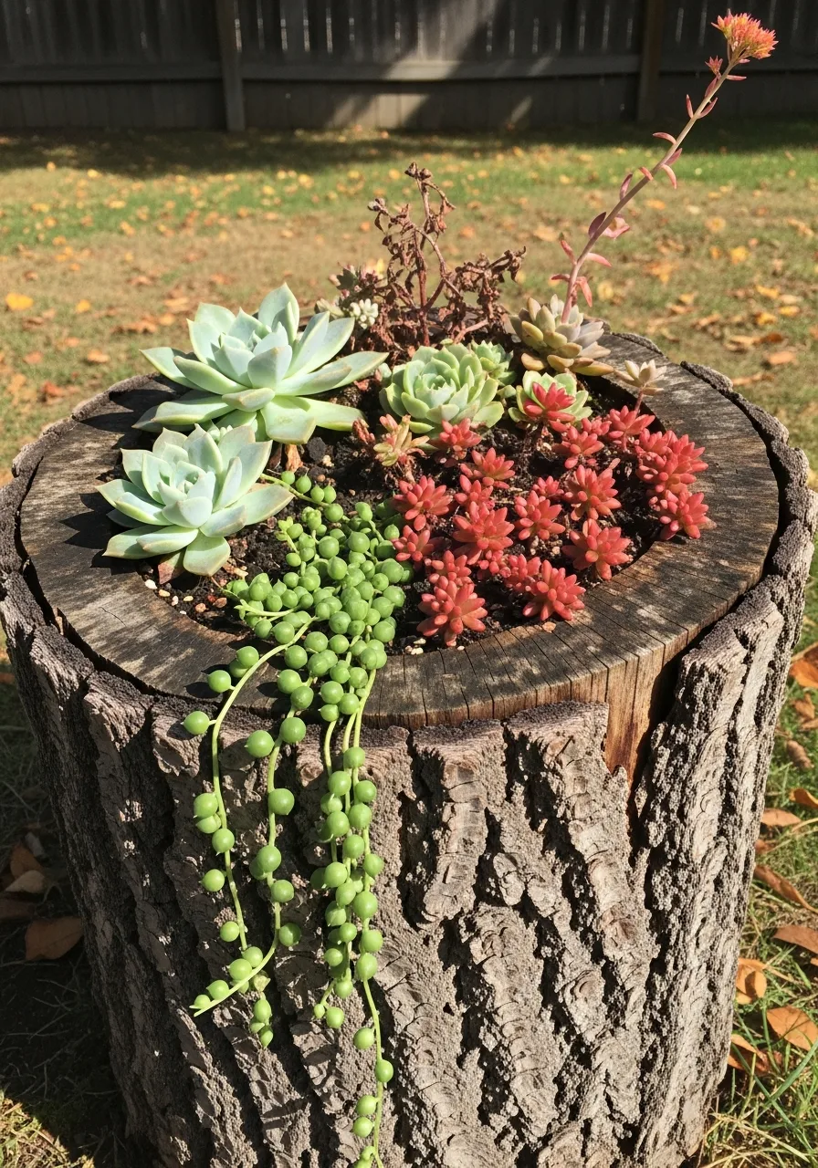 28. Stump Succulent Garden