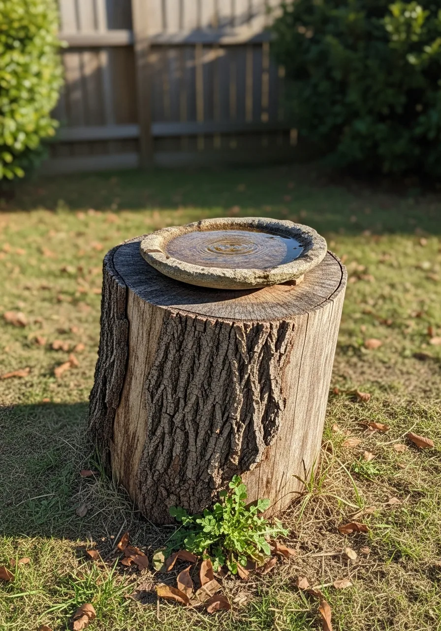 5. Stump Bird Bath Feature