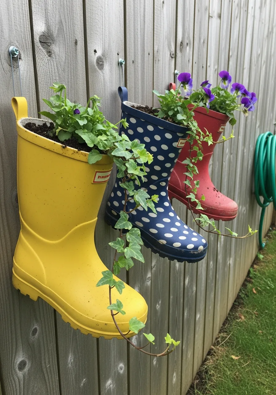 13. Rain Boot Planters