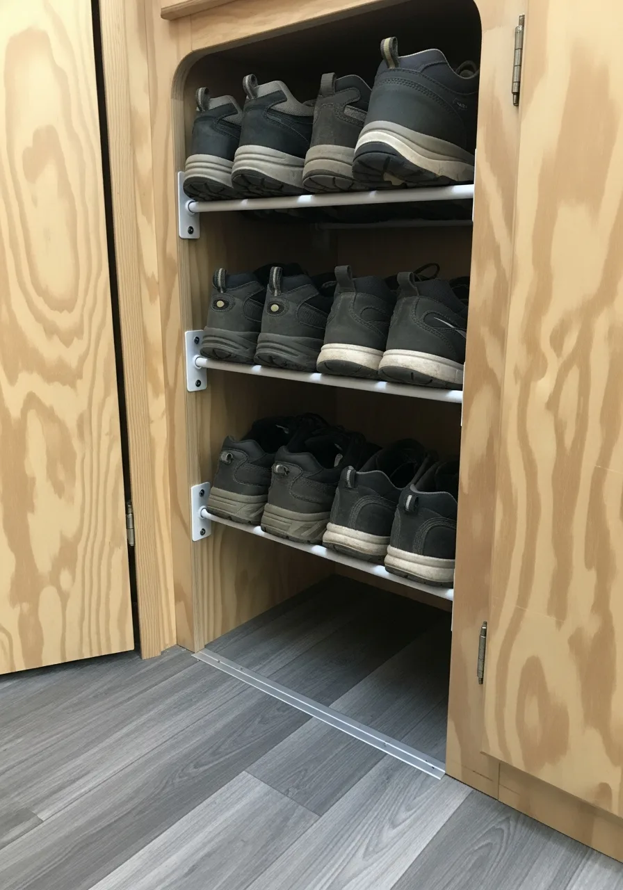 10. Tension Rod Shoe Racks