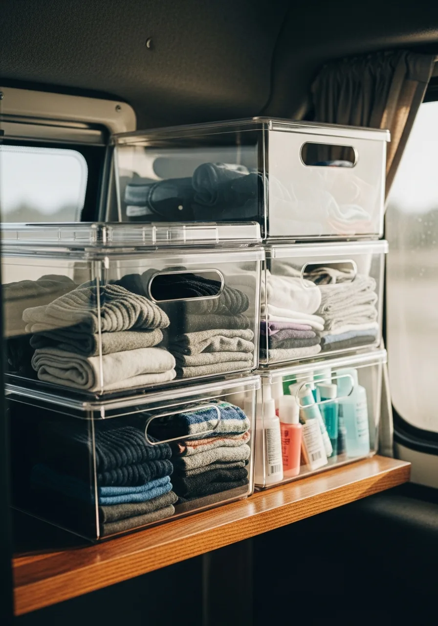 18. Clear Stackable Bins