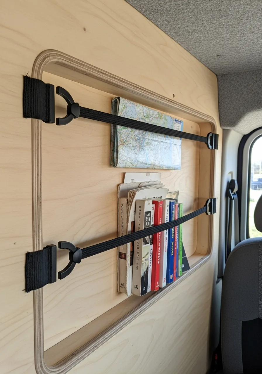 8. Bungee Cord Book Storage