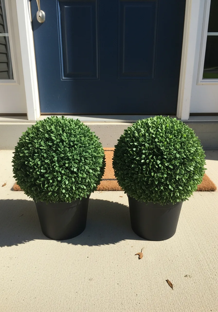 10. Faux Boxwood Topiaries