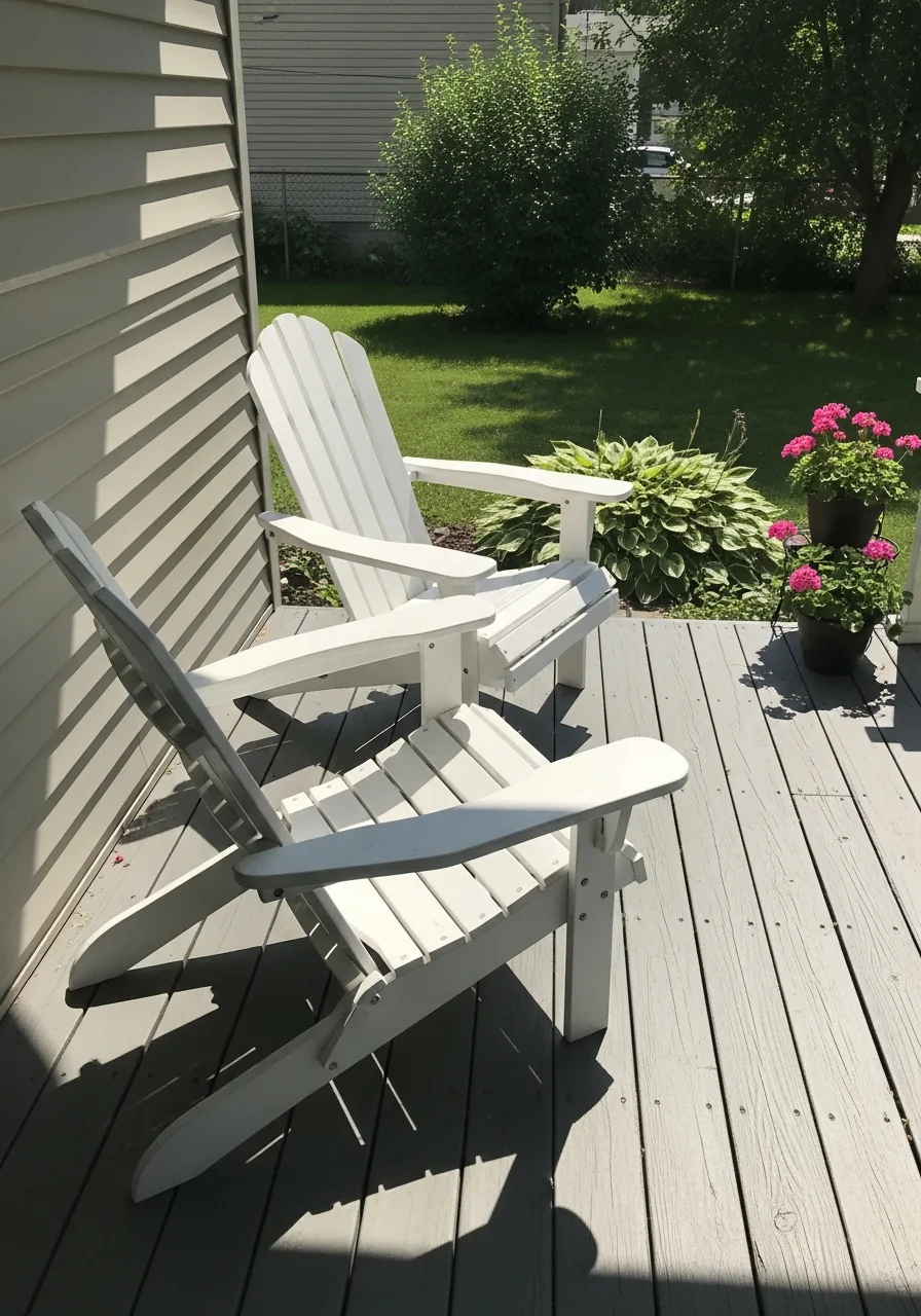 15. White Adirondack Chairs