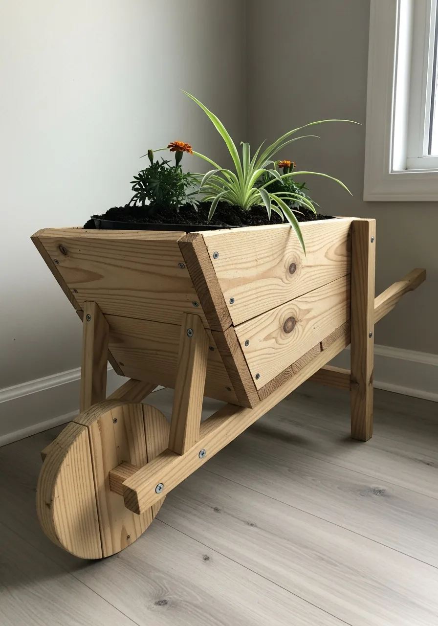 13. DIY Wooden Wheelbarrow