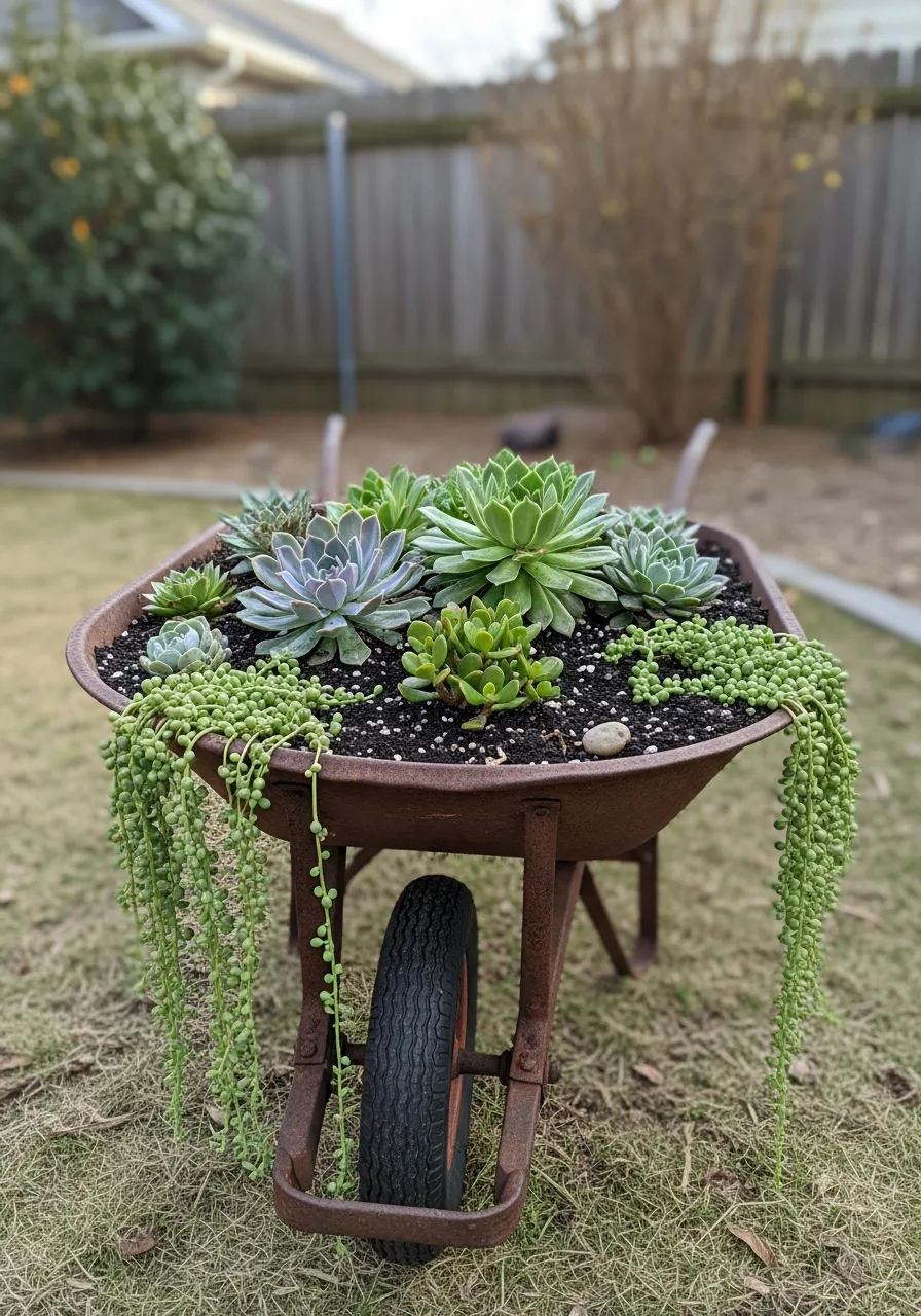 3. Succulent Wheelbarrow Garden