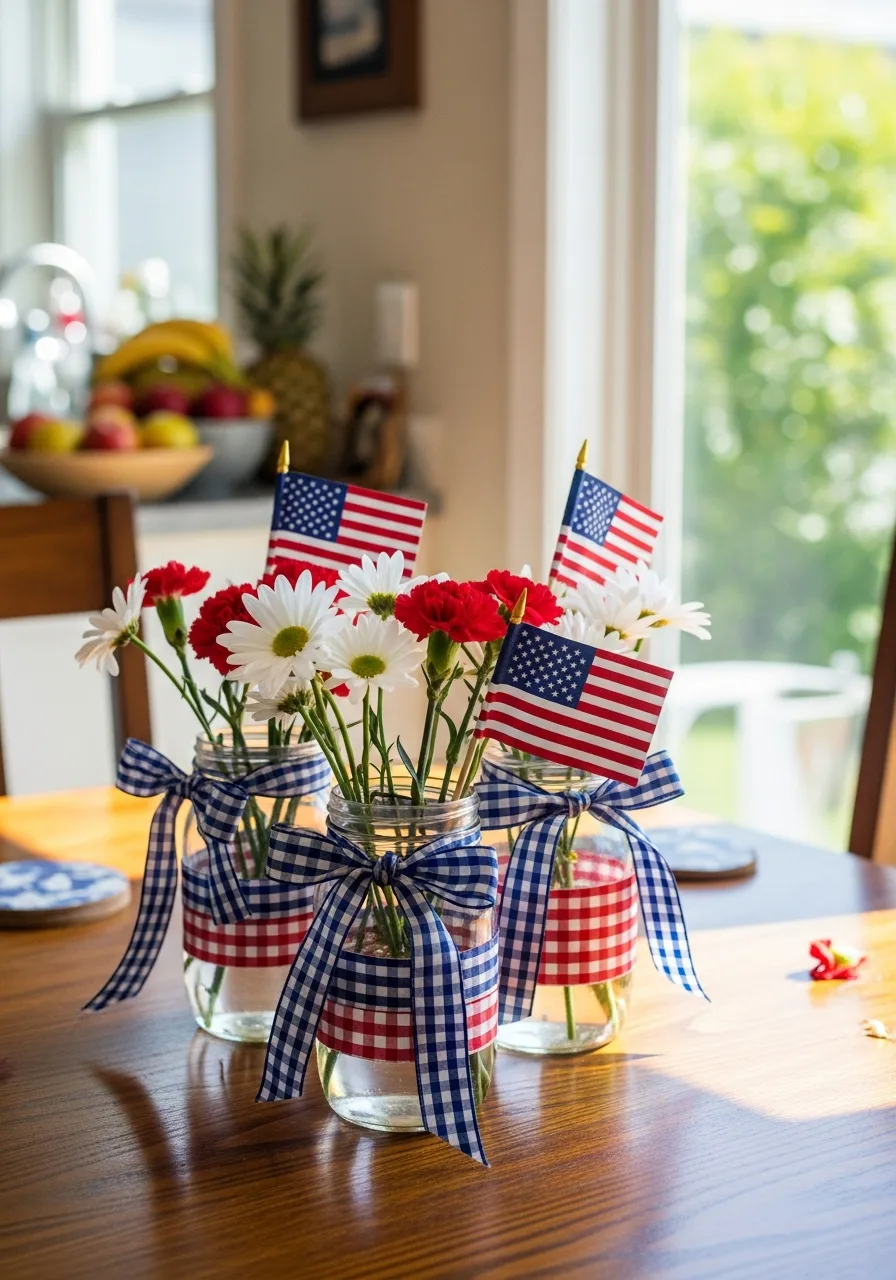 17. Gingham Ribbon Vases