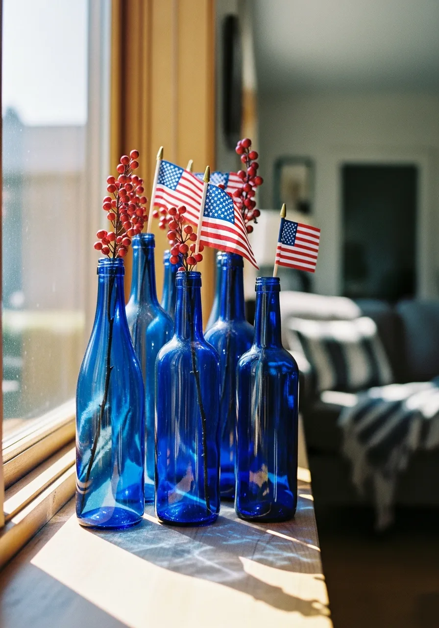 15. Blue Glass Bottle Display