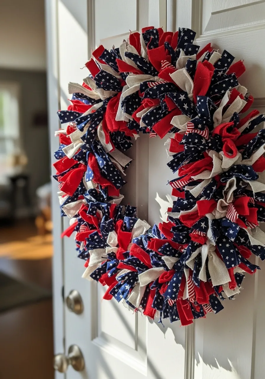 20. Rag Tie Fabric Wreath