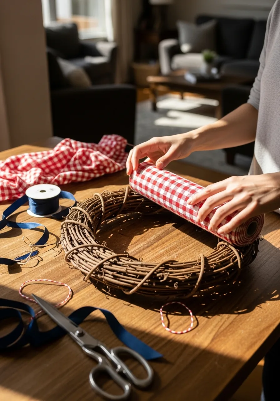 26. Gingham Fabric Wrap
