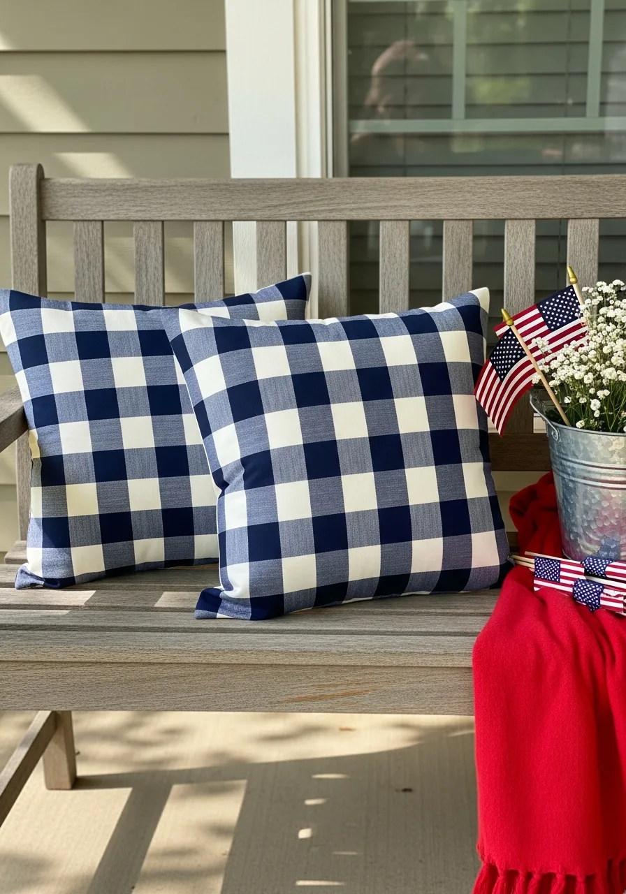 6. Blue Gingham Throw Pillows