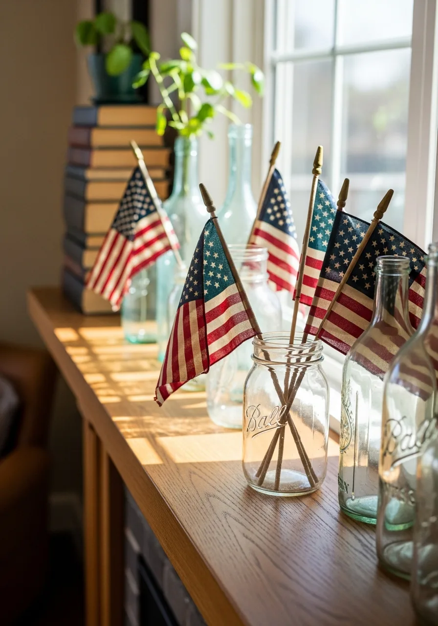 1. Vintage Flags in Glass Jars