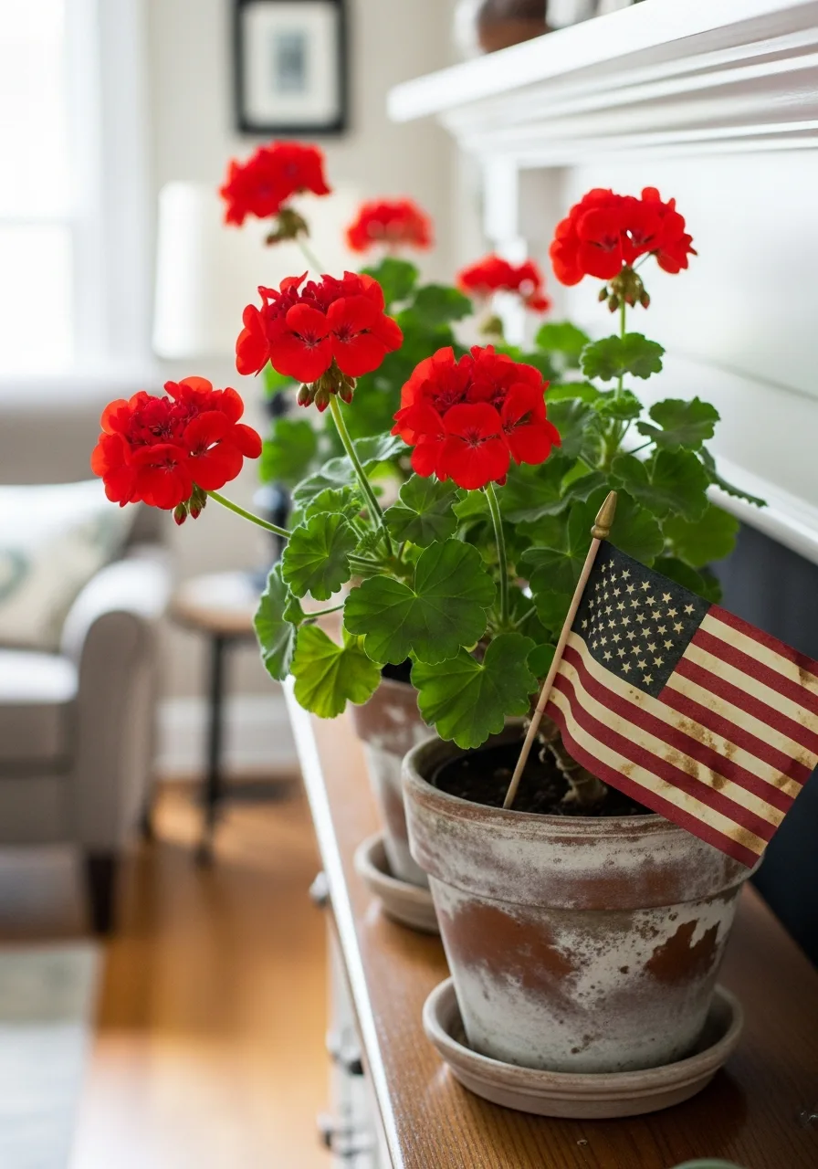 27. Potted Red Geraniums