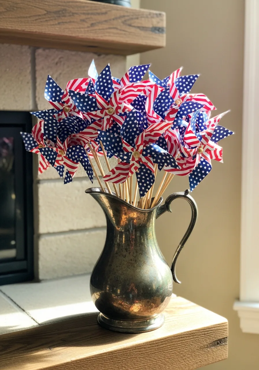 45. Paper Pinwheels in Silver Pitcher