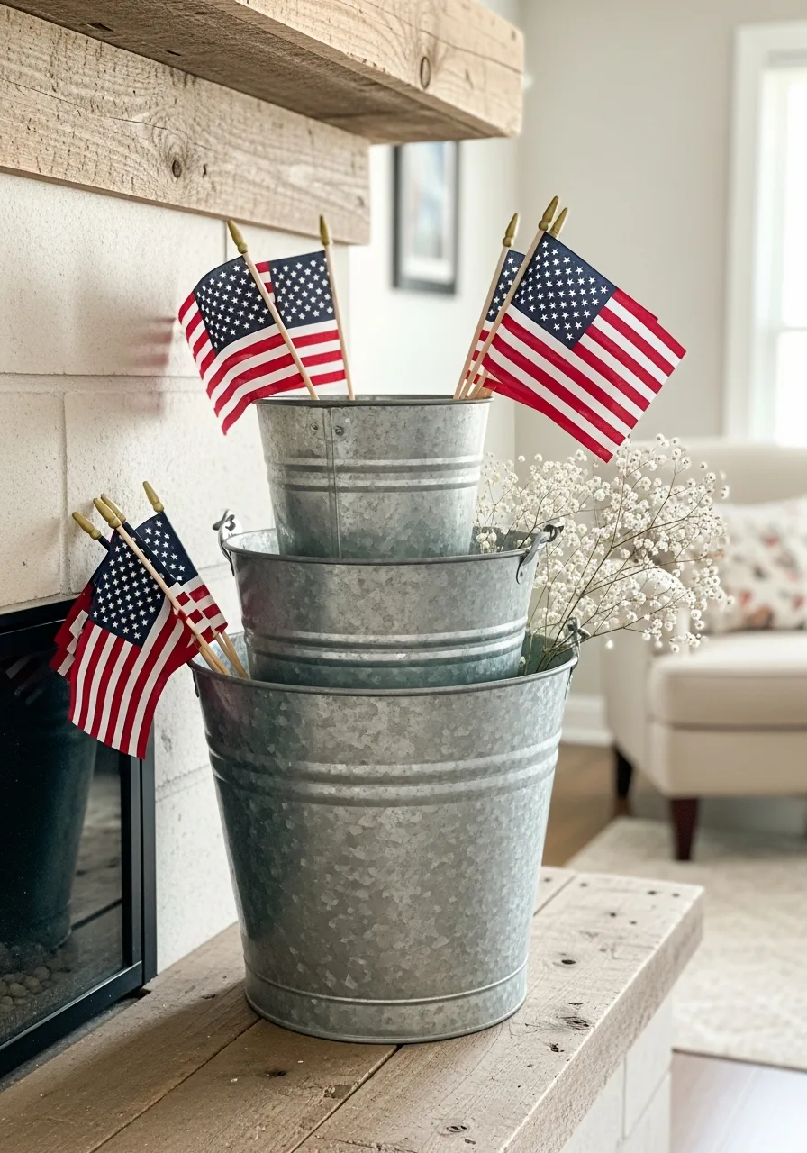 6. Layered Galvanized Metal Buckets