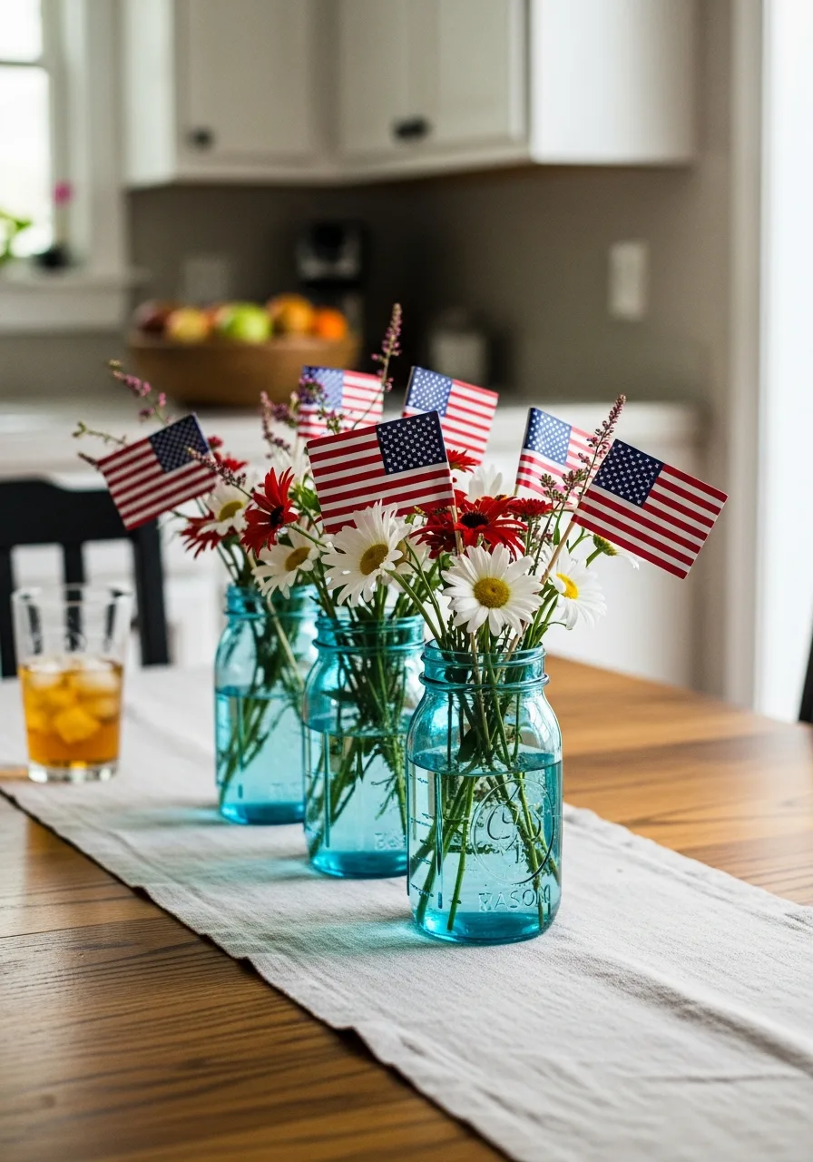 2. Blue Mason Jar Centerpieces