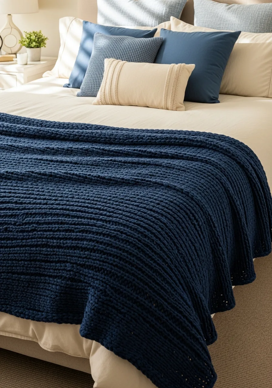 13. Navy Blue Knit Throw