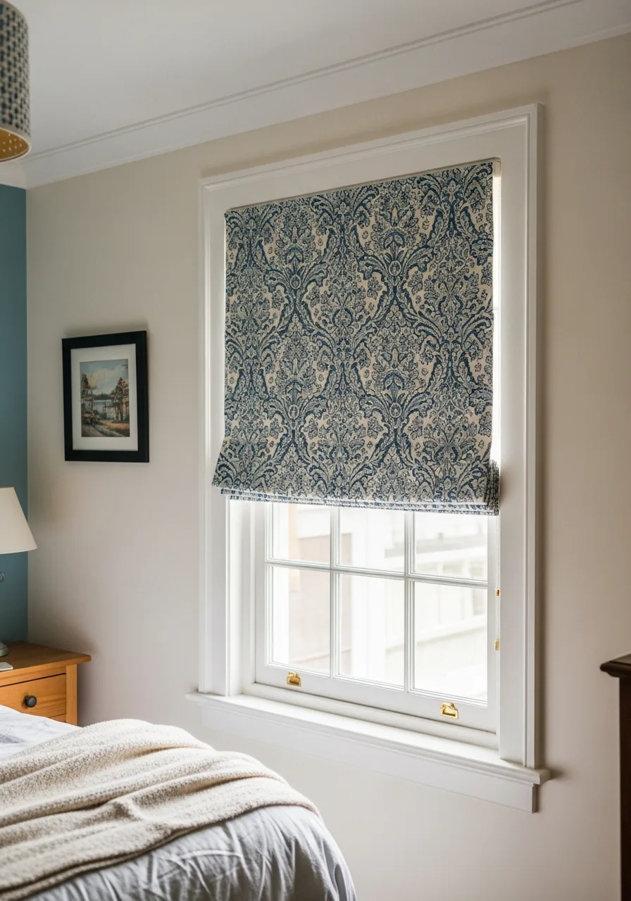 15. Blue Patterned Roman Shades