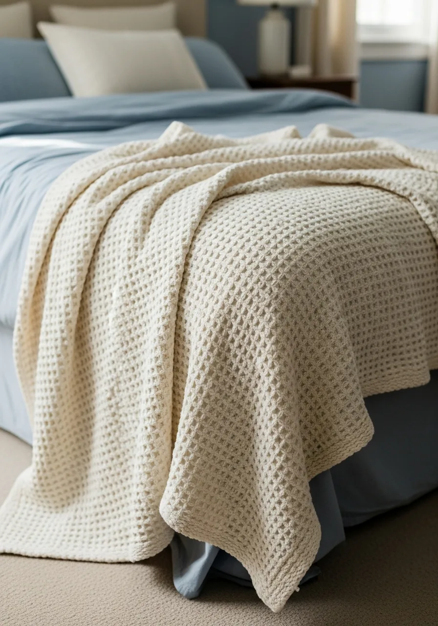 25. Cream Waffle Weave Blanket