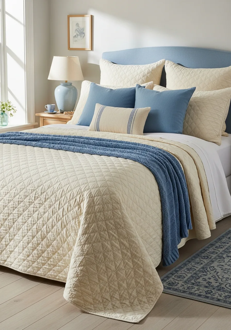 40. Cream Quilted Coverlet